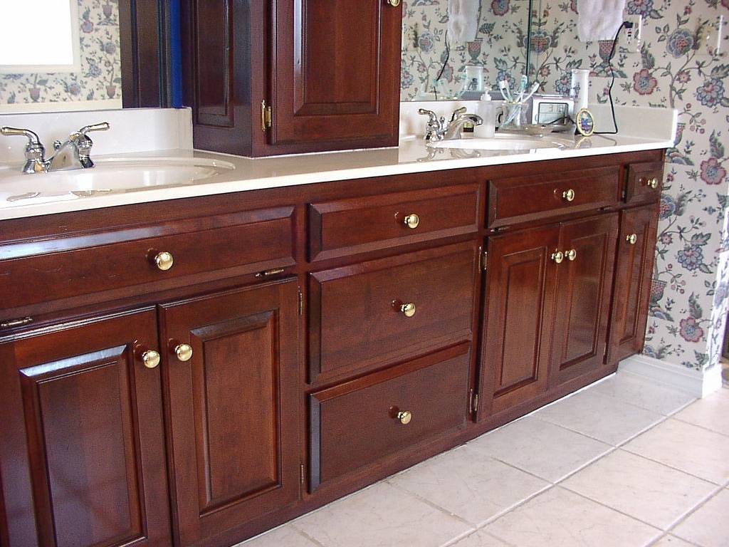 bathroom cabinets after refinishing photo